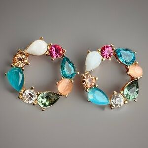 Goldtone Multicolor Candy Gemstone Pierced Earrings